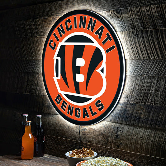 Team Sports America Signature - LED Wall Decor, Round, Cincinnati Bengals