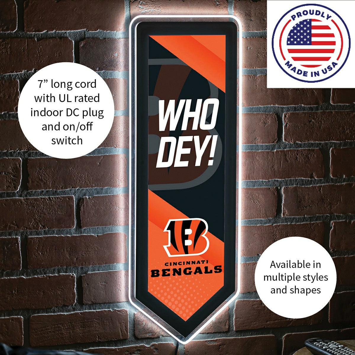 Team Sports America Classic - LED Wall Decor, Pennant, Cincinnati Bengals