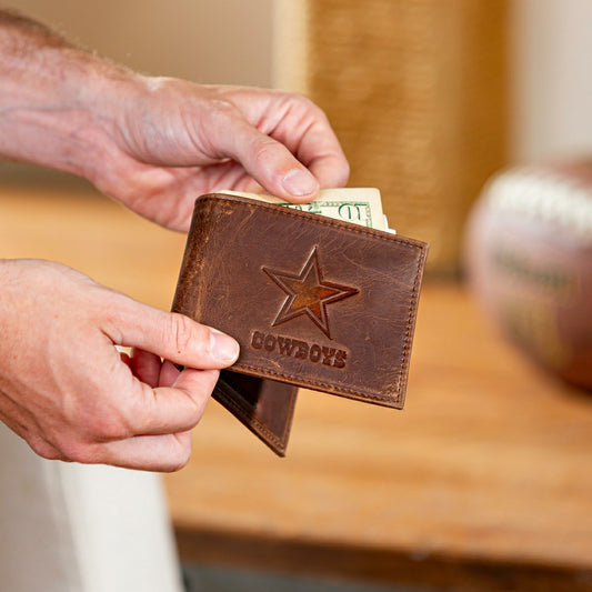 Team Sports America Essential - Dallas Cowboys, Bi-Fold Wallet, Brown, CH, 100% Genuine Leather