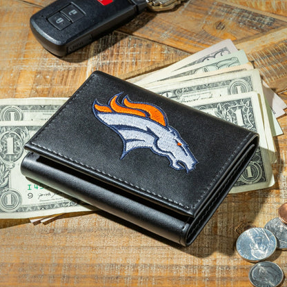 Team Sports America Value - Denver Broncos Black Tri-Fold Embroidered Wallet w/ RFID Blocking