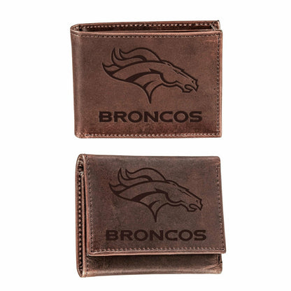 Team Sports America Classic - Denver Broncos, Bi-Fold and Tri-Fold Wallet Gift Set, Brown