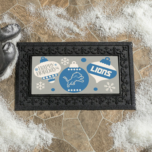 Team Sports America Exclusive - Detroit Lions Holiday Flocked Coir Sassafras Switch Mat, 22"x10"