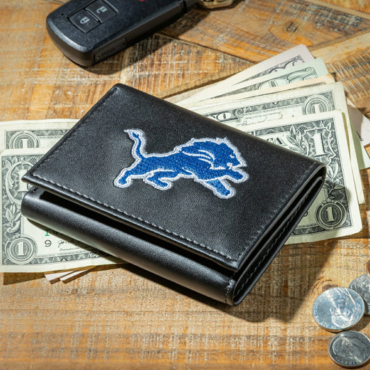 Team Sports America Exclusive - Detroit Lions Black Tri-Fold Embroidered Wallet