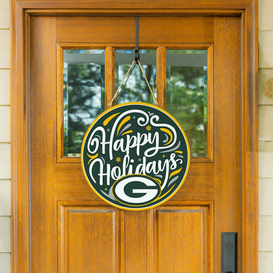 Team Sports America Everyday - Green Bay Packers Holiday Round Door Décor with Hanging Rope, 18x18