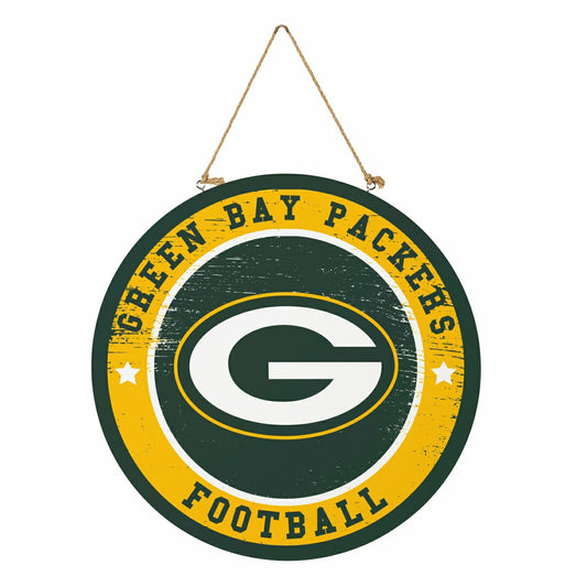 Team Sports America Classic - Green Bay Packers Round Door Décor with Hanging Rope, 18x18