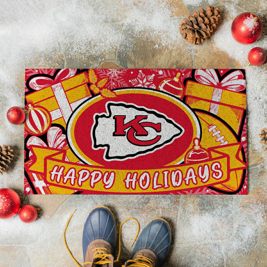 Team Sports America Best Seller - Kansas City Chiefs Holiday PVC Mat, 28"x16"