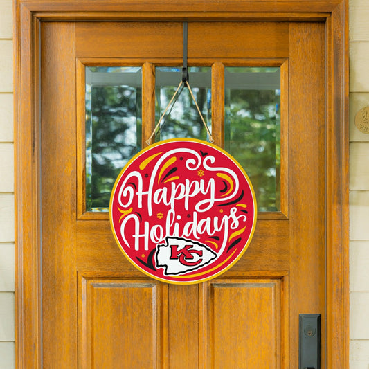 Team Sports America Value - Kansas City Chiefs Holiday Round Door Décor with Hanging Rope, 18x18