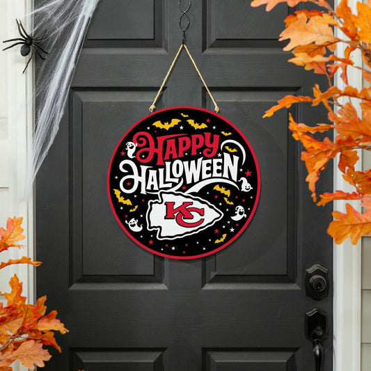 Team Sports America Trending - Kansas City Chiefs Halloween Round Door Décor with Hanging Rope, 18x18