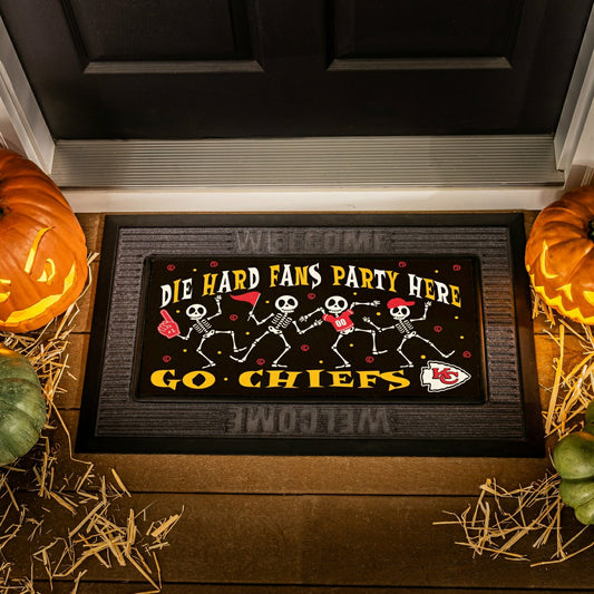 Team Sports America Best Seller - Kansas City Chiefs Flocked Coir Halloween Sassafras Switch Mat, 22"x10