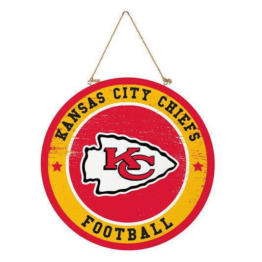 Team Sports America Essential - Kansas City Chiefs Round Door Décor with Hanging Rope, 18x18