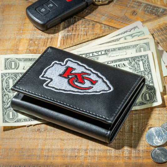 Team Sports America Trending - Kansas City Chiefs Black Tri-Fold Embroidered Wallet w/ RFID Blocking