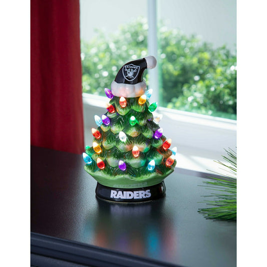 Team Sports America Recommended - 8" LED Ceramic Christmas Tree, Las Vegas Raiders