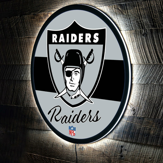 Team Sports America Exclusive - Las Vegas Raiders NFL Football Large Round Vintage Edgelite LED Decor