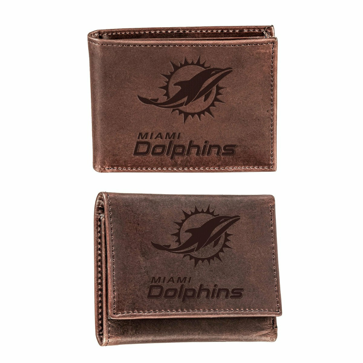 Team Sports America Exclusive - Miami Dolphins, Bi-Fold and Tri-Fold Wallet Gift Set, Brown
