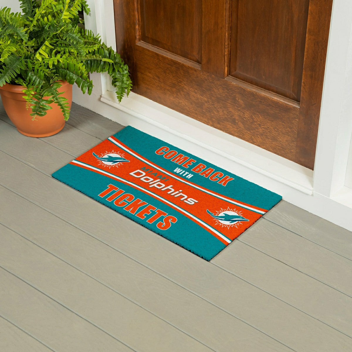 Team Sports America Value - 28" x 16" PVC Trapper Mat, Come Back with Tickets, Miami Dolphins