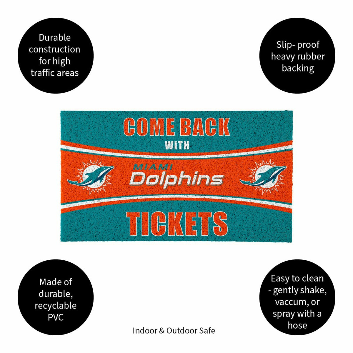 Team Sports America Value - 28" x 16" PVC Trapper Mat, Come Back with Tickets, Miami Dolphins