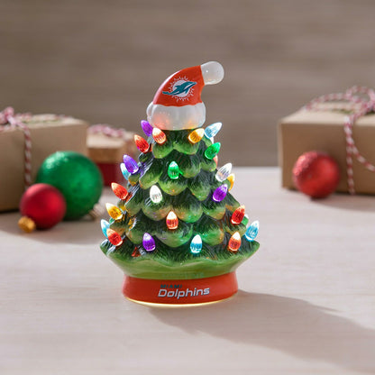 Team Sports America Recommended - 8" LED Ceramic Christmas Tree, Miami Dolphins