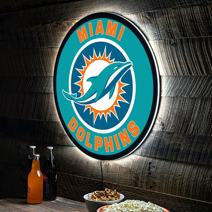 Team Sports America Trending - LED Wall Decor, Round, Miami Dolphins