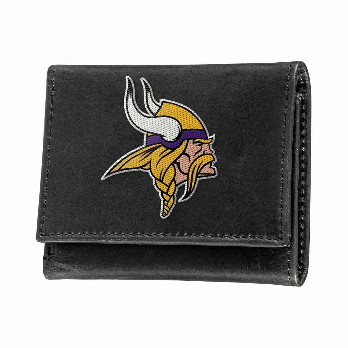 Team Sports America Exclusive - Minnesota Vikings Black Tri-Fold Embroidered Wallet w/ RFID Blocking