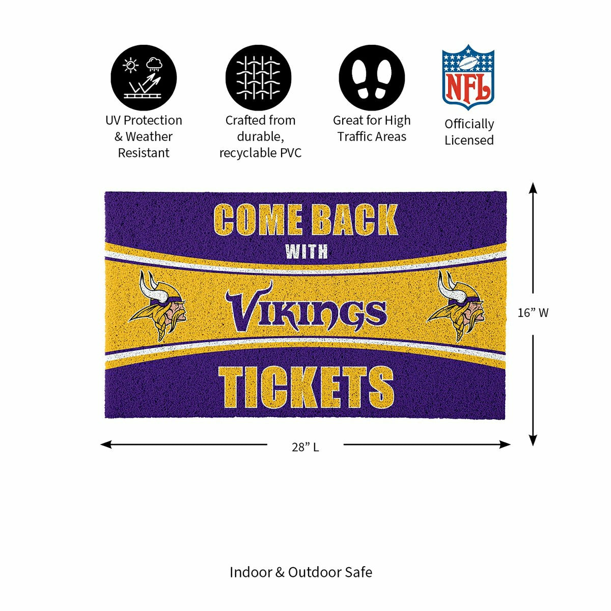 Team Sports America Value - 28" x 16" PVC Trapper Mat, Come Back with Tickets, Minnesota Vikings