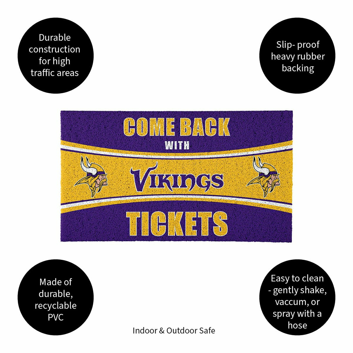 Team Sports America Value - 28" x 16" PVC Trapper Mat, Come Back with Tickets, Minnesota Vikings
