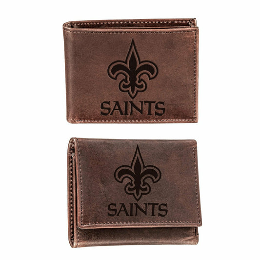 Team Sports America Classic - New Orleans Saints, Bi-Fold and Tri-Fold Wallet Gift Set, Brown