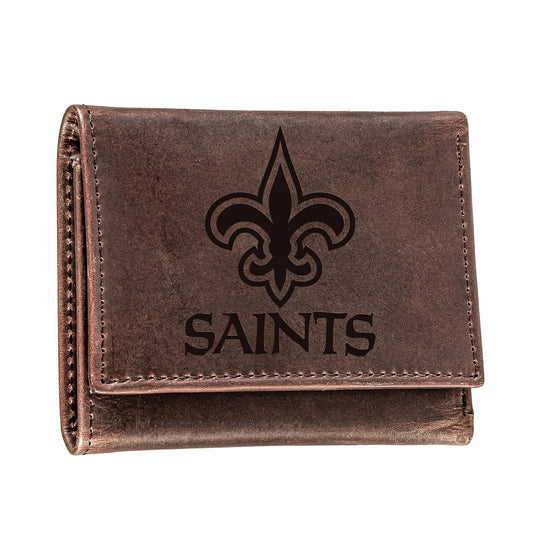Team Sports America Exclusive - New Orleans Saints, Tri-Fold Wallet, Brown, CH, 100% Genuine Leather