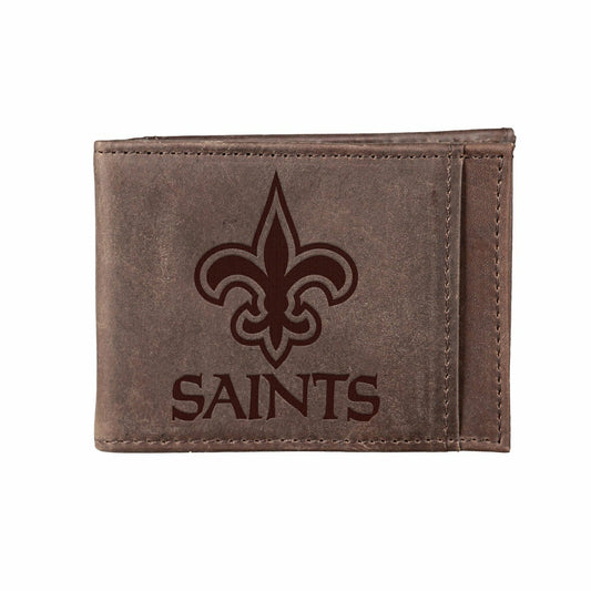 Team Sports America Classic - Front Pocket Wallet w/ RFID Blocking, New Orleans Saints, Brown
