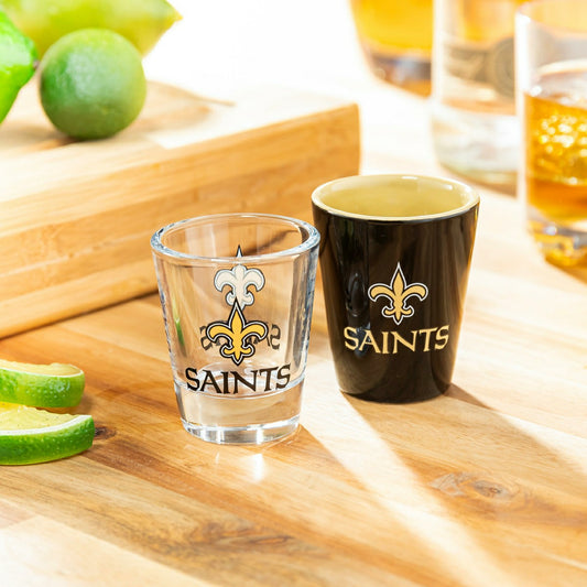 Team Sports America Value - New Orleans Saints 4-Piece Ceramic and Glass 2oz. Shot Glass Set