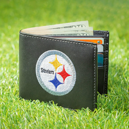 Team Sports America Best Seller - Pittsburgh Steelers Black Bi-Fold Embroidered Wallet w/ RFID Blocking