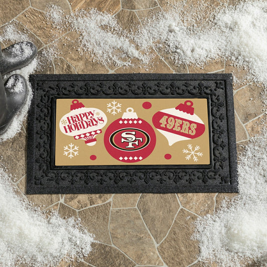 Team Sports America Signature - San Francisco 49ers Holiday Flocked Coir Sassafras Switch Mat, 22"x10"