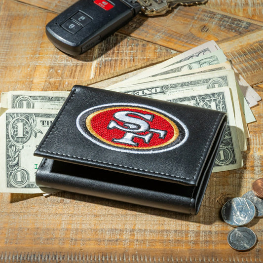 Team Sports America Signature - San Francisco 49ers Black Tri-Fold Embroidered Wallet w/ RFID Blocking