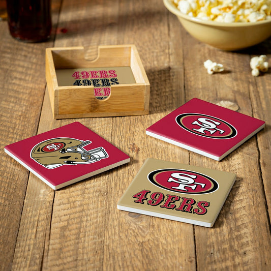 Team Sports America Everyday - San Francisco 49ers Ceramic Coasters Set, 4pcs with Wood Caddy