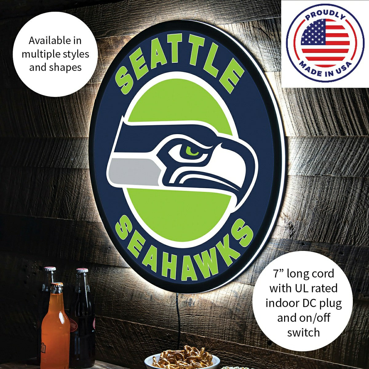 Team Sports America Exclusive - LED Wall Decor, Round, Seattle Seahawks