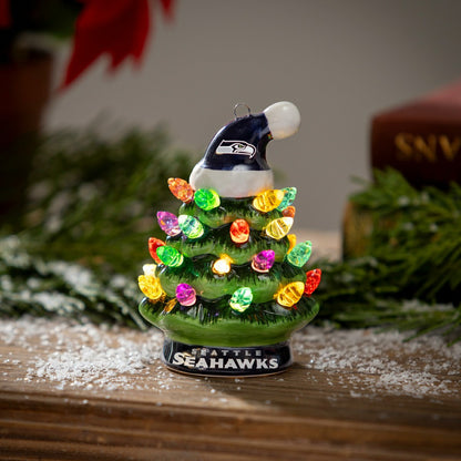 Team Sports America Signature - 4" Mini LED Tabletop Christmas Tree, Set of 2, Seattle Seahawks
