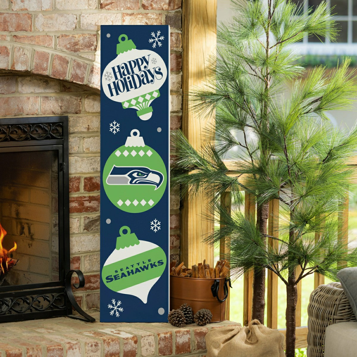 Team Sports America Recommended - 47" Double Sided Leaner, Seattle Seahawks, Christmas