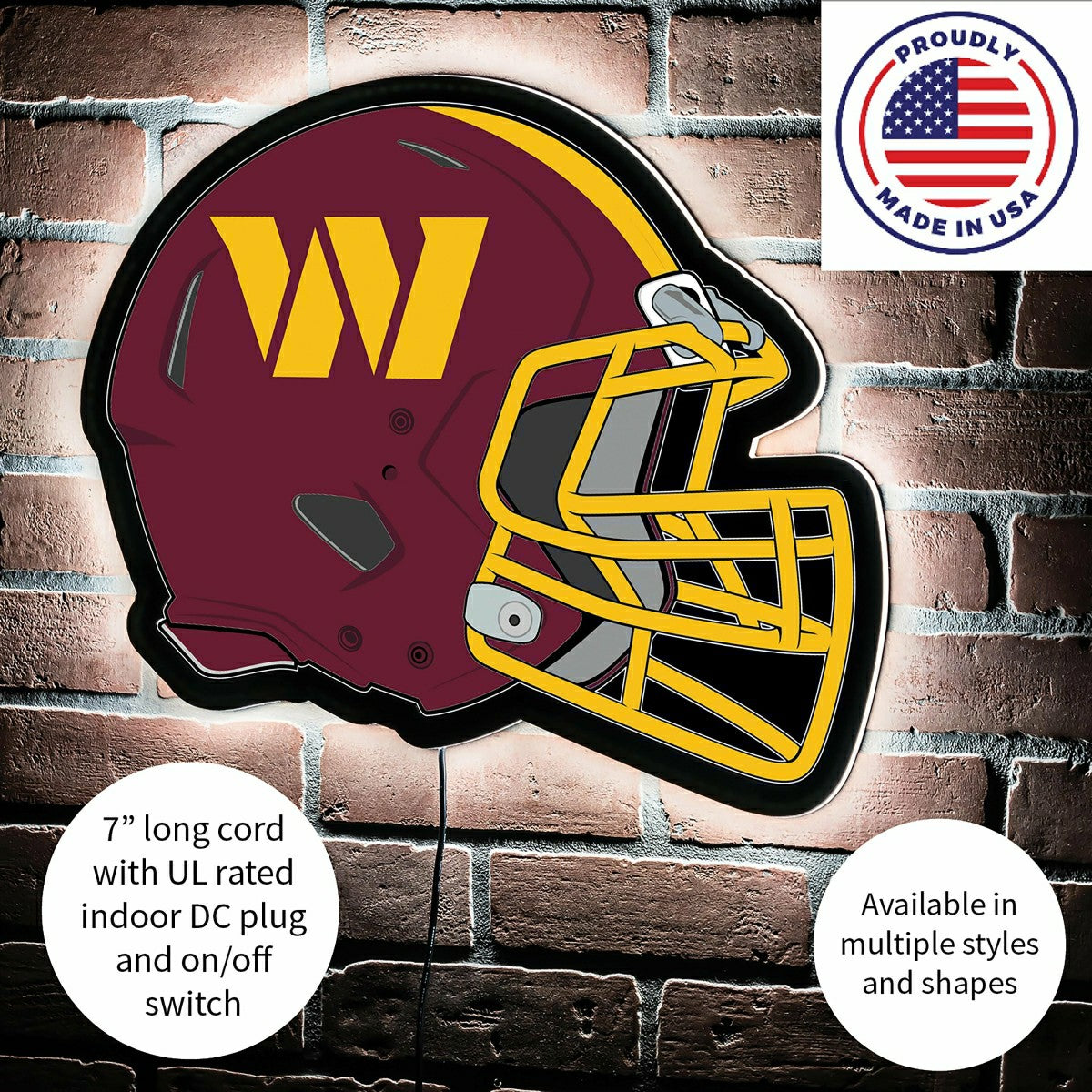 Team Sports America Classic - LED Wall Decor, Helmet, Washington Commanders