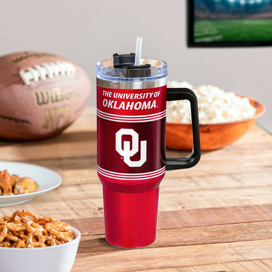 Team Sports America Signature - 40oz Stainless Steel Canyon Cup w/ Straw, University of Oklahoma