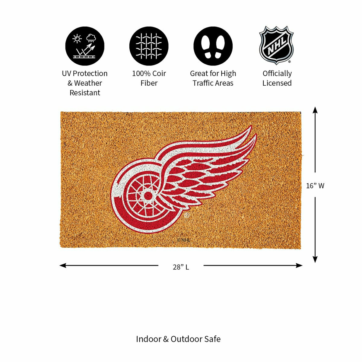 Team Sports America Everyday - Coir Mat, 16"x28", Detroit Red Wings