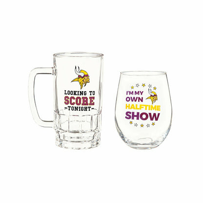 Team Sports America Best Seller - Minnesota Vikings, Stemless 17OZ Wine & Beer 16 OZ Gift Set