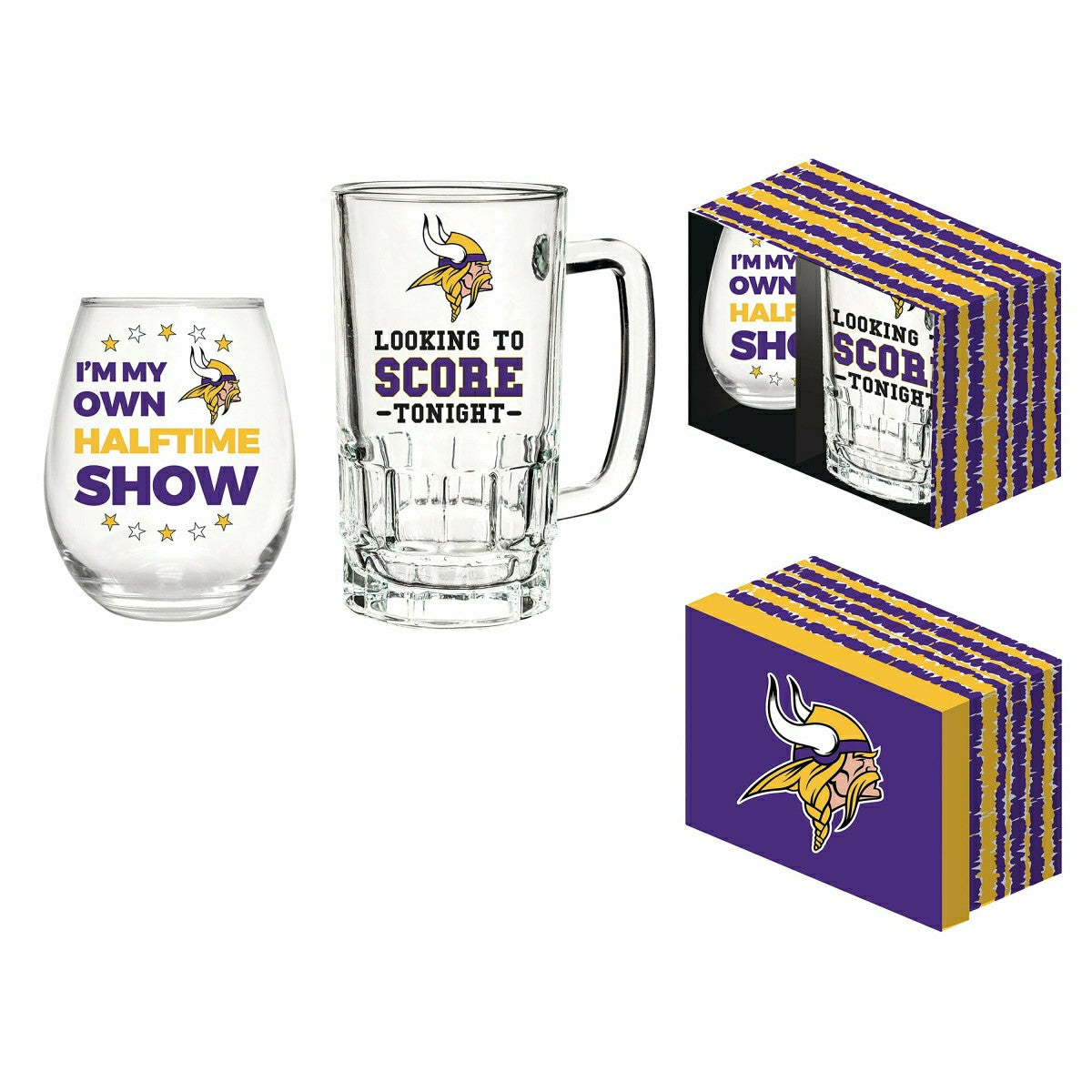 Team Sports America Best Seller - Minnesota Vikings, Stemless 17OZ Wine & Beer 16 OZ Gift Set