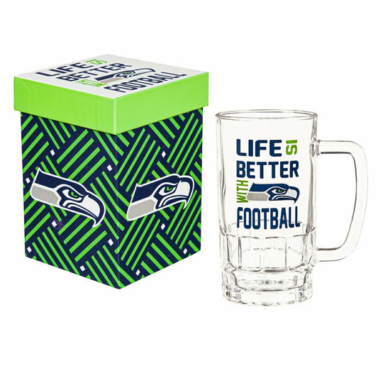 Team Sports America Best Seller - Glass Tankard Cup, with Gift Box, Seattle Seahawks