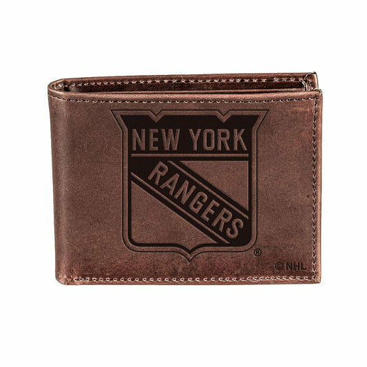 Team Sports America Signature - NY Rangers, Bi-Fold Wallet, Brown, CH, 100% Genuine Leather