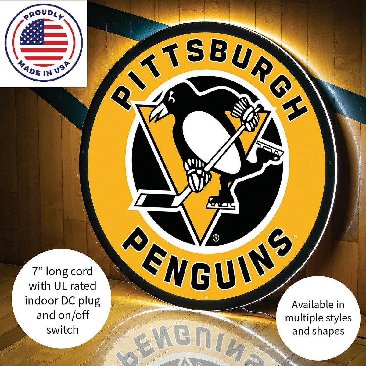 Team Sports America Everyday - LED Wall Decor, Round, Pittsburgh Penguins