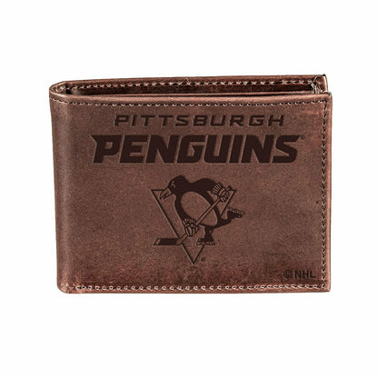 Team Sports America Recommended - Pittsburgh Penguins, Bi-Fold Wallet, Brown, CH, 100% Genuine Leather