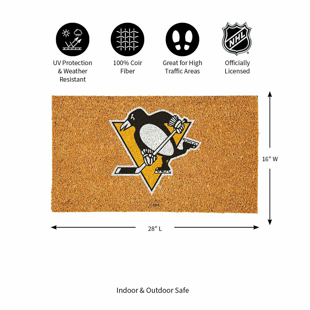Team Sports America Essential - Coir Mat, 16"x28", Pittsburgh Penguins