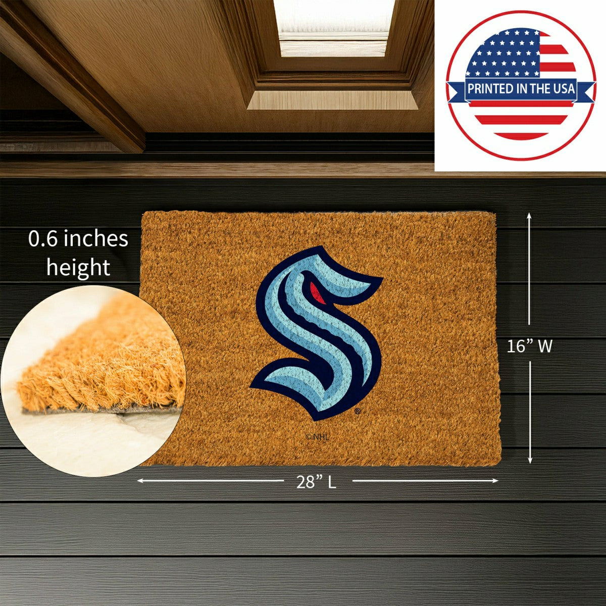 Team Sports America Recommended - Coir Mat, 16"x28", Seattle Kraken
