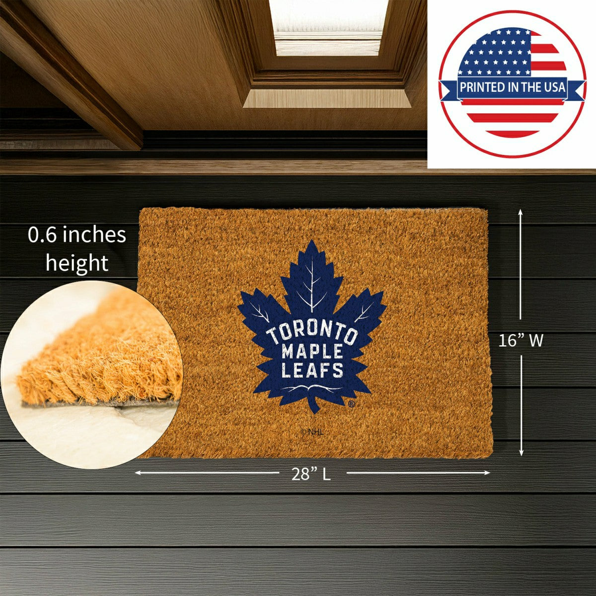 Team Sports America Value - Coir Mat, 16"x28", Toronto Maple Leafs