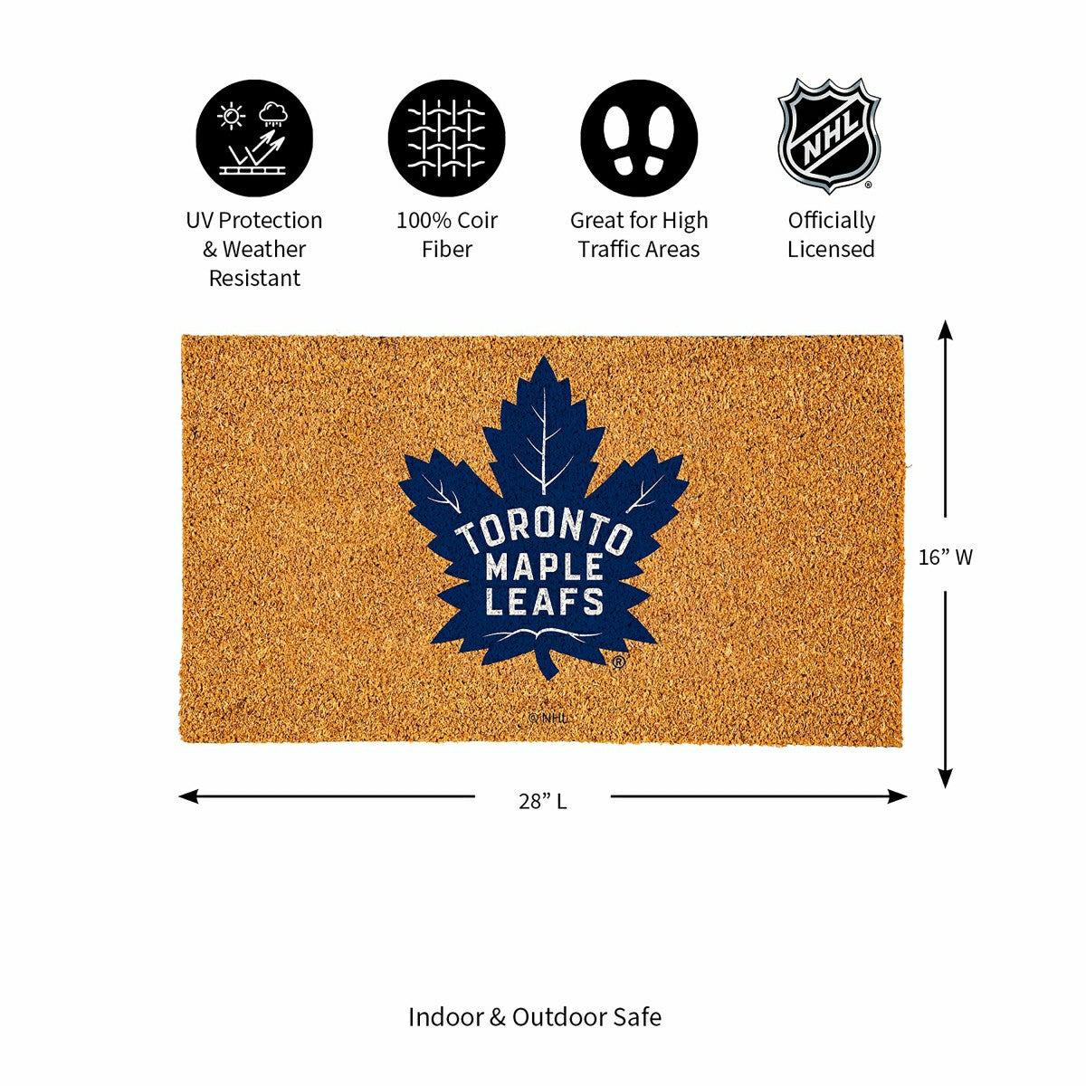 Team Sports America Value - Coir Mat, 16"x28", Toronto Maple Leafs