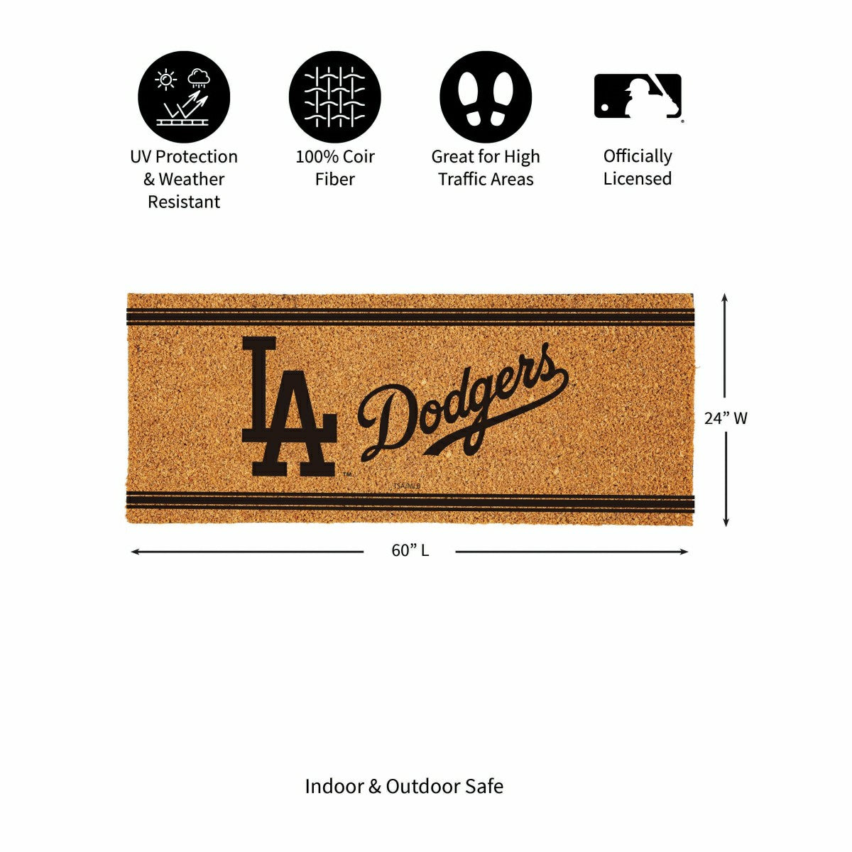 Team Sports America Trending - Los Angeles Dodgers Extra Large One Color Coir Mat, 60"x24"